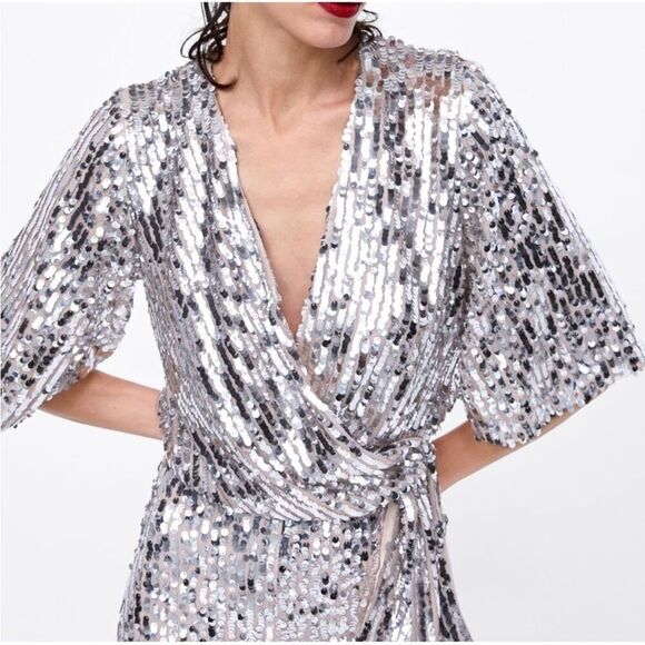 Blogger Favorite Zara NYC Night Fever Sequin Wrap Bolero Jacket Blouse - Picture 1 of 9